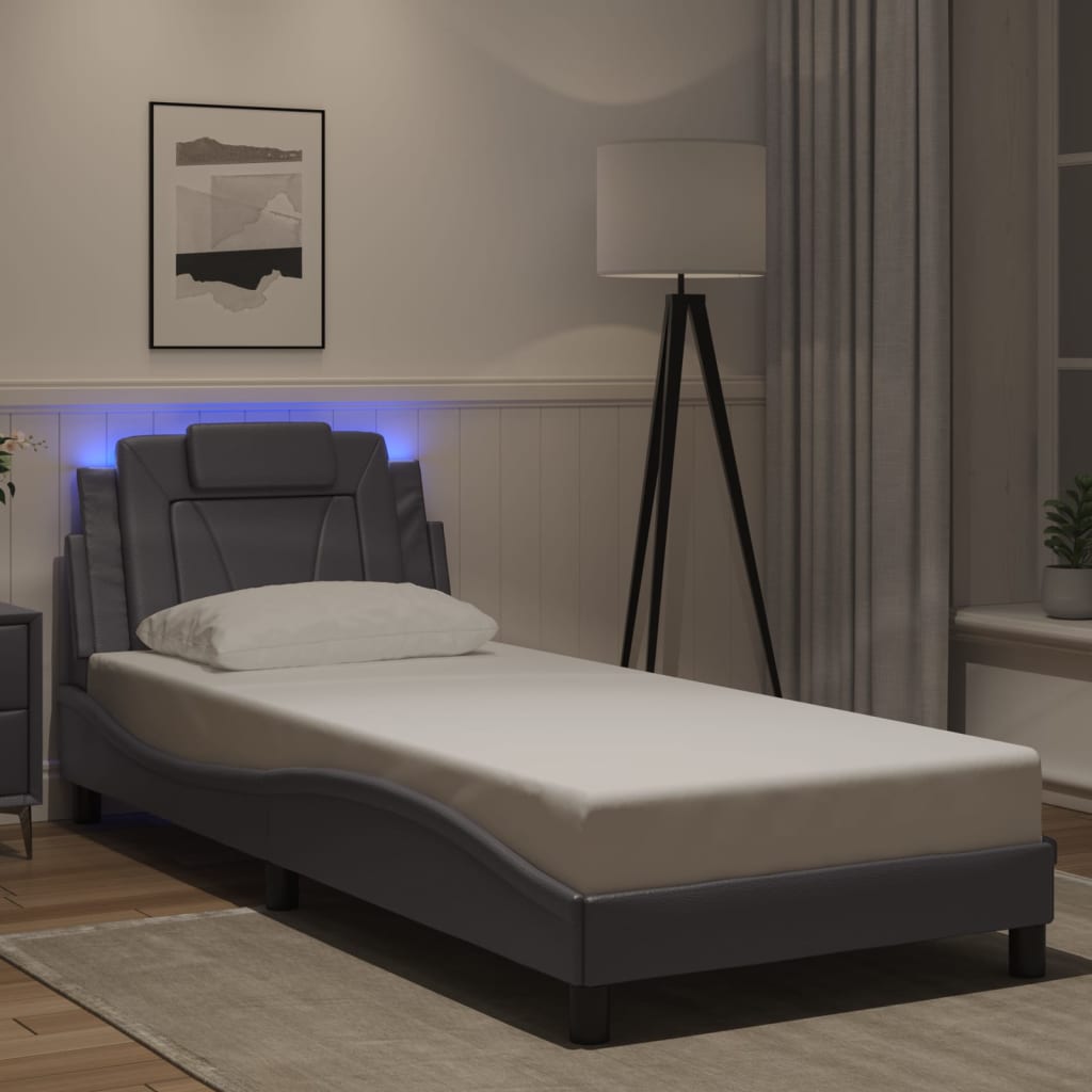 Bedframe "Viana" met LED zonder matras grijs 90x200 cm – afbeelding 1