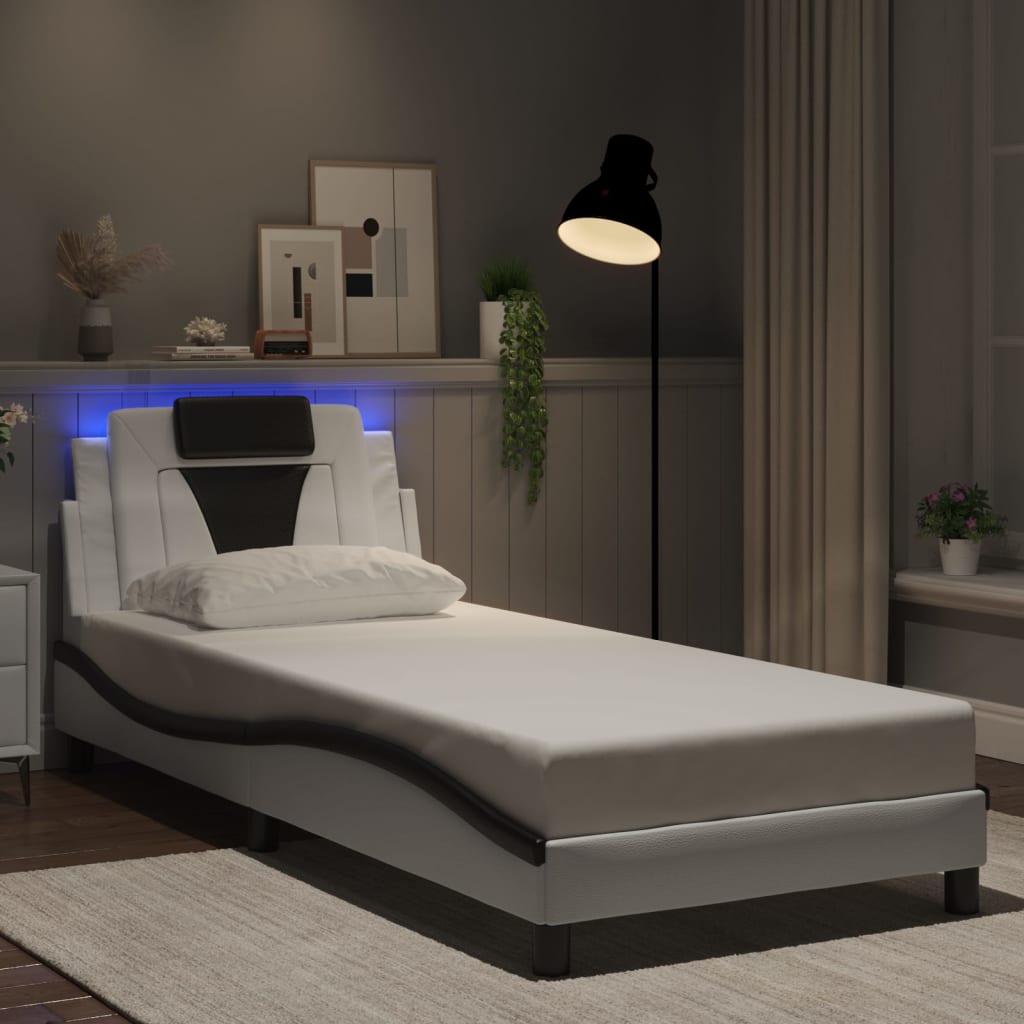 Bedframe "Viana" met LED zonder matras wit en zwart 90x200 cm – afbeelding 1