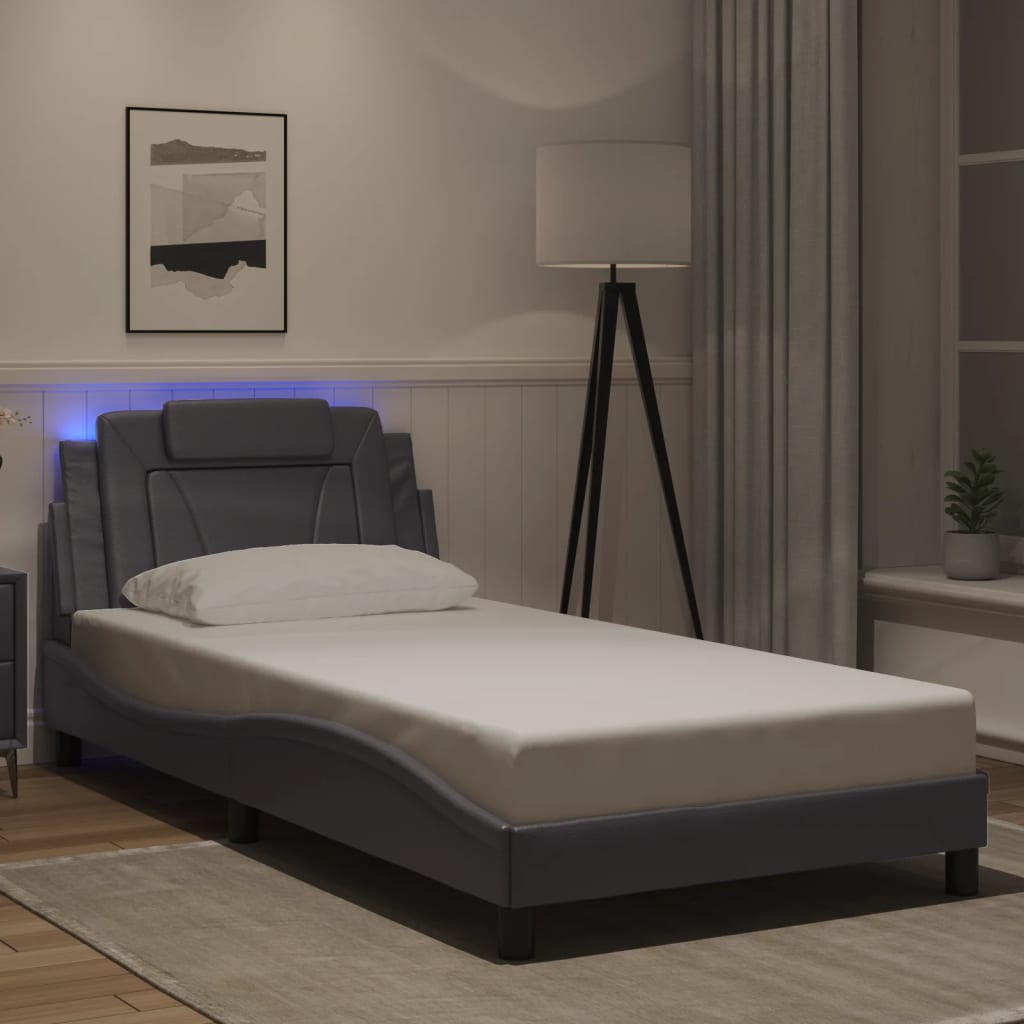 Bedframe "Viana" met LED zonder matras grijs 100x200 cm – afbeelding 1