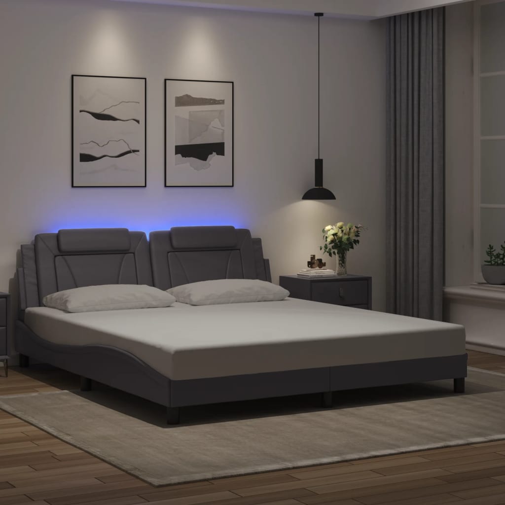 Bedframe "Viana" met LED zonder matras grijs 180x200 cm – afbeelding 1