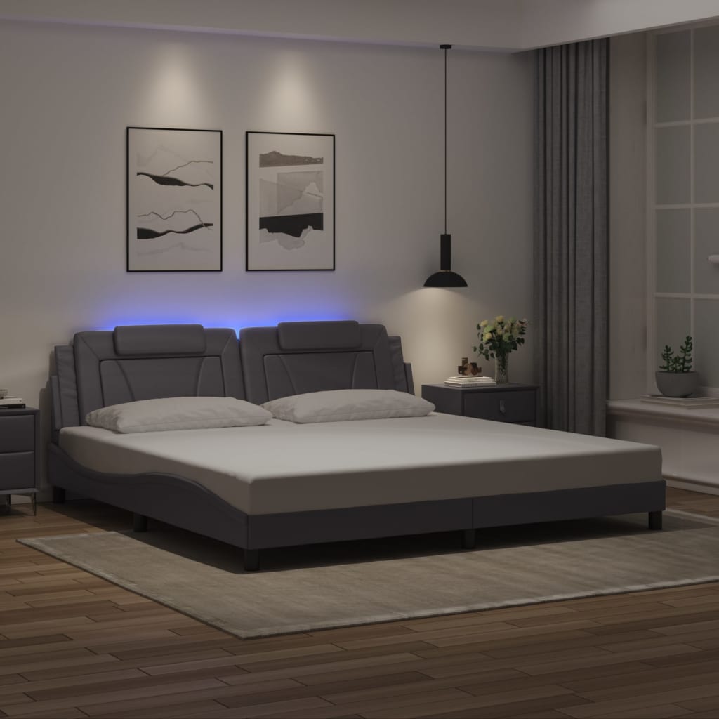 Bedframe "Viana" met LED zonder matras grijs 200x200 cm – afbeelding 1
