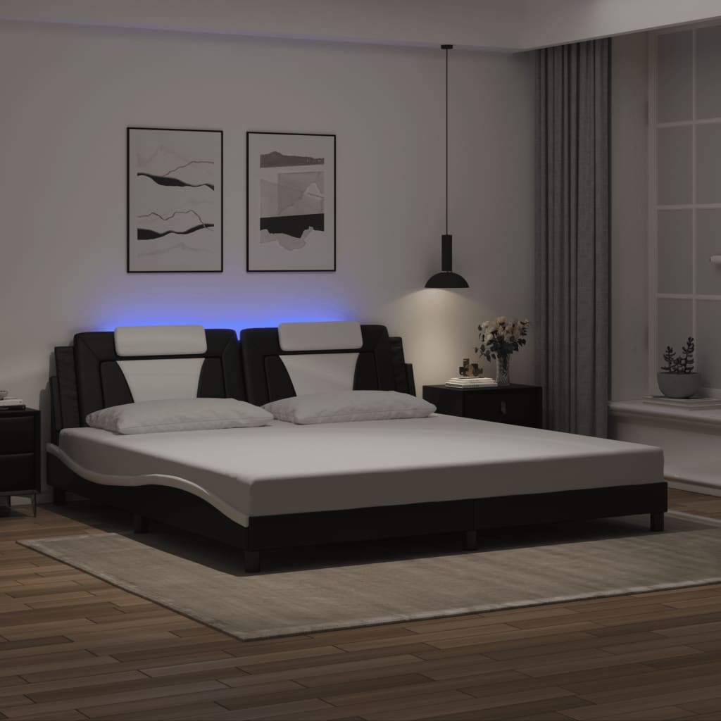 Bedframe "Viana" met LED zonder matras zwart en wit 200x200 cm – afbeelding 1