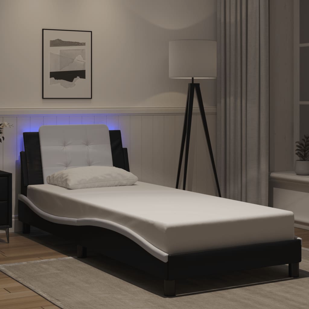 Bedframe met LED zonder matras "Zadar" zwart en wit 90x190 cm – afbeelding 1