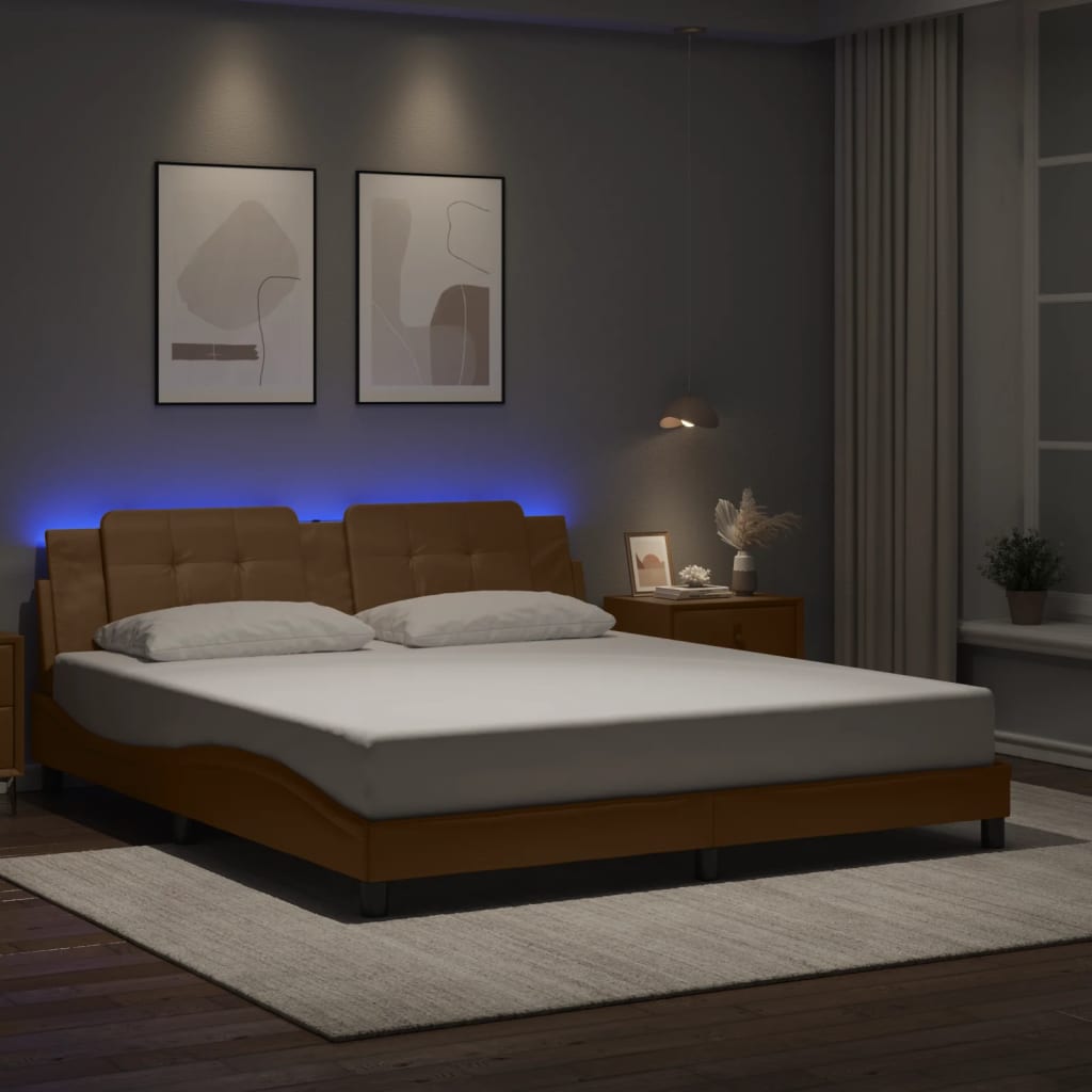 Bedframe met LED zonder matras "Zadar" cappuccino 180x200 cm – afbeelding 1