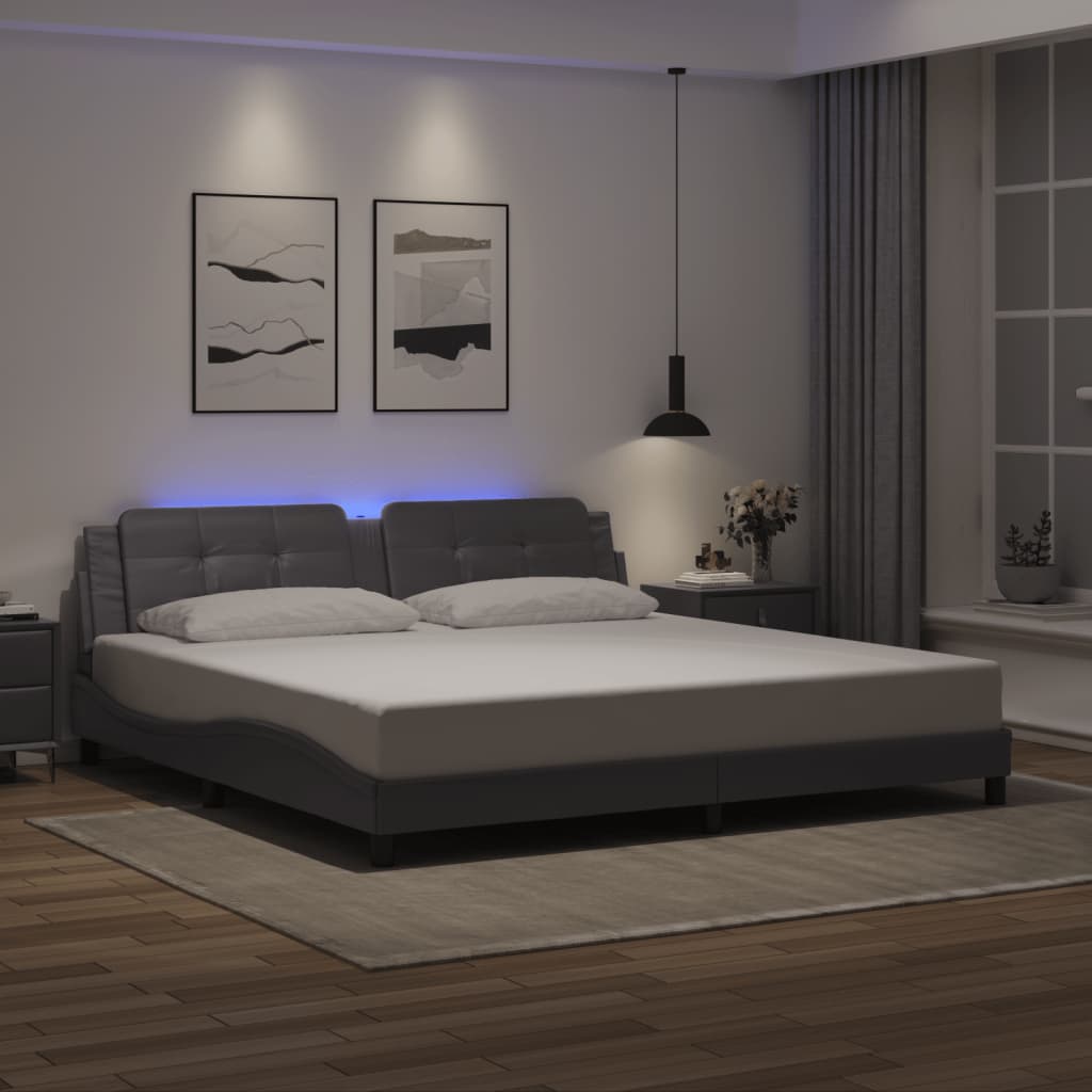 Bedframe met LED zonder matras "Zadar" grijs 200x200 cm – afbeelding 1