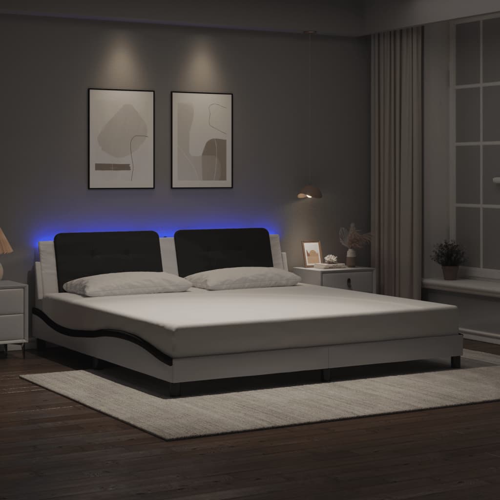 Bedframe met LED zonder matras "Zadar" wit en zwart 200x200 cm – afbeelding 1