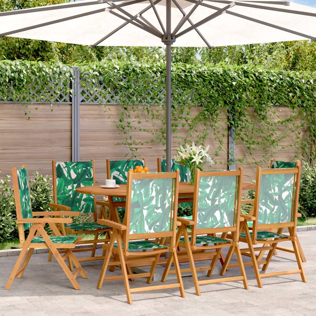 Tuinstoelen 8 st verstelbaar massief hout en stof groen – afbeelding 1