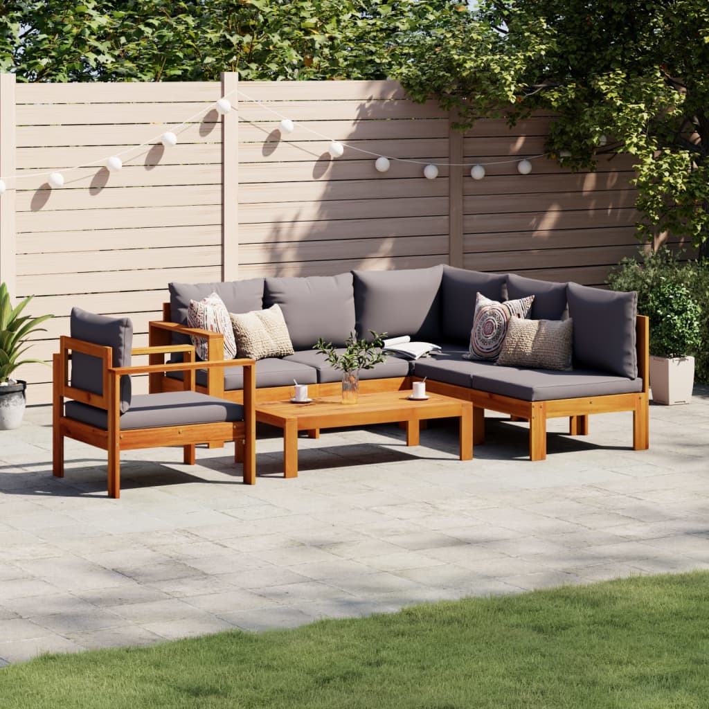 5-delige Loungeset met kussens massief acaciahout – afbeelding 1