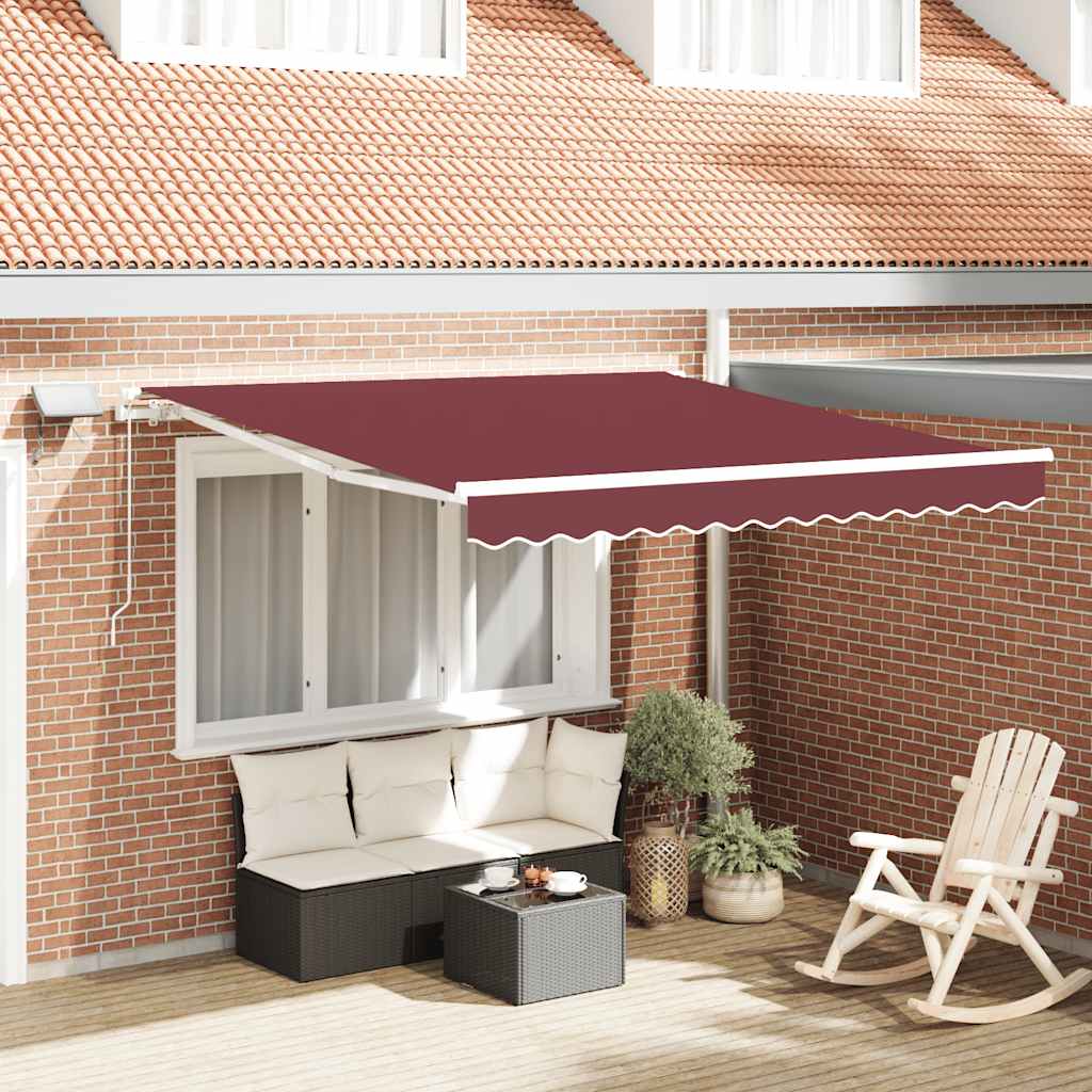 Luifel handmatig uittrekbaar met LED 300x250 cm bordeauxrood