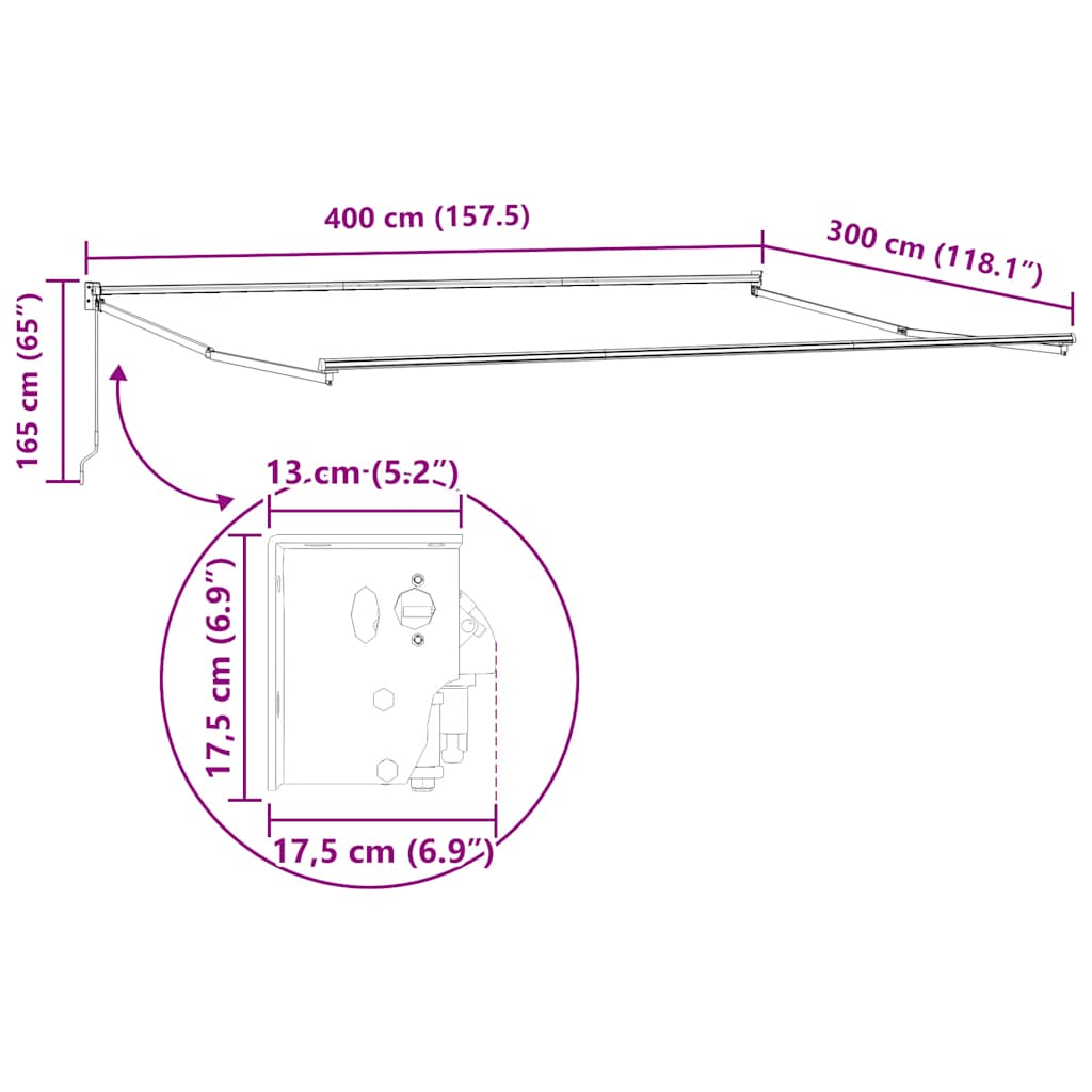 Luifel handmatig uittrekbaar 400x300 cm bordeauxrood – afbeelding 12