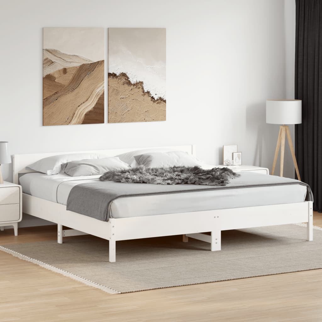 Bedframe zonder matras massief grenenhout wit 200x200 cm – afbeelding 1