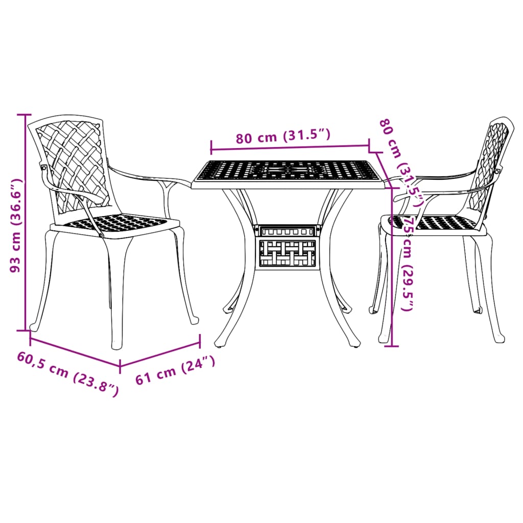 3-delige Bistroset gietaluminium groen – afbeelding 11