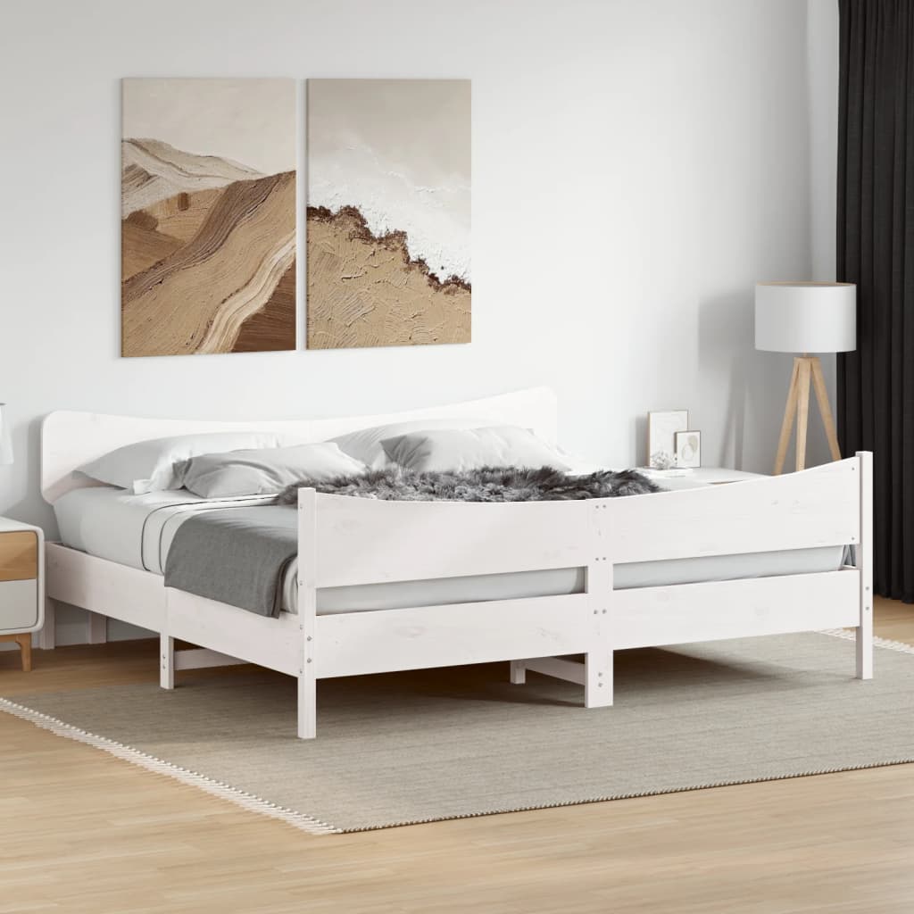 Bedframe zonder matras massief grenenhout wit 200x200 cm – afbeelding 1