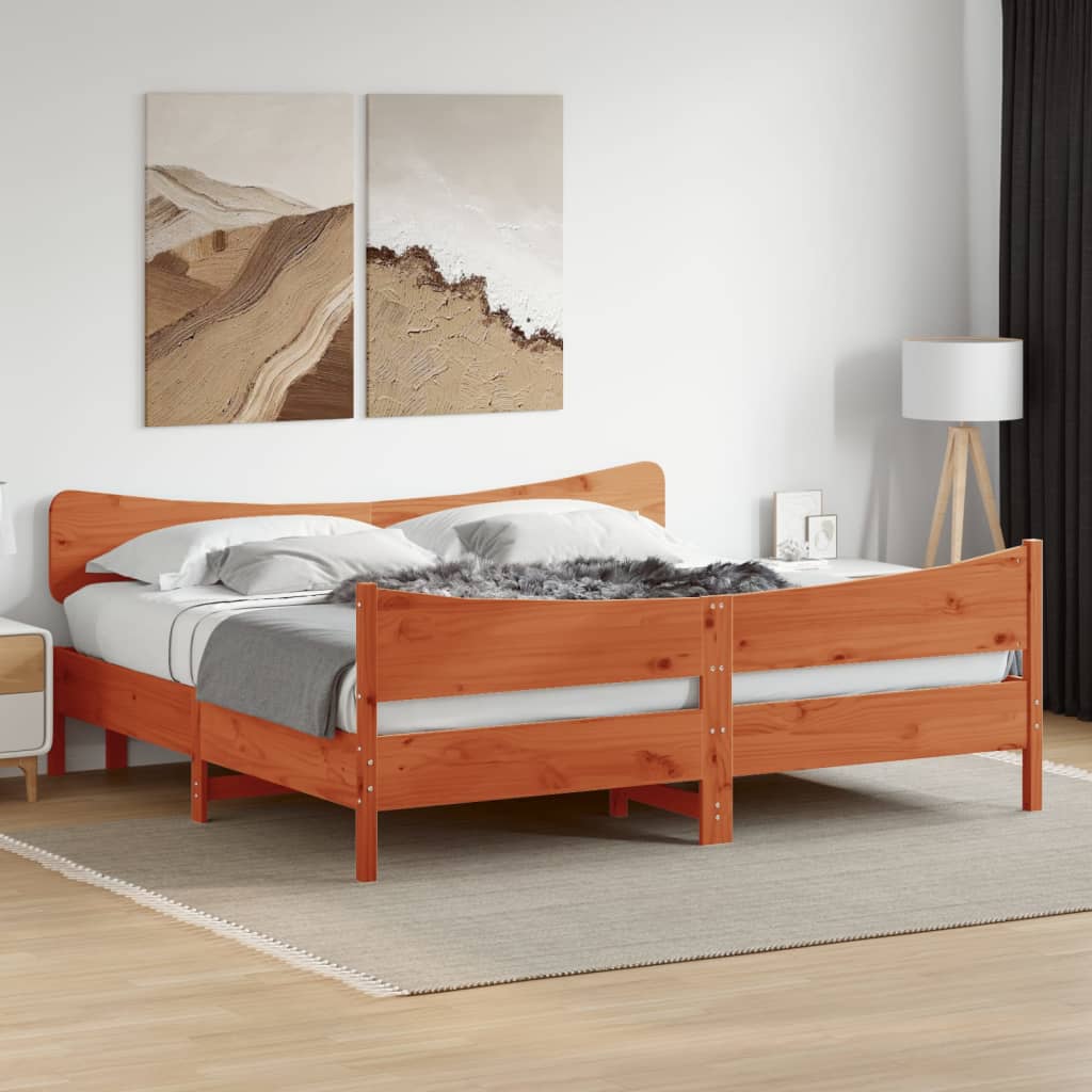 Bedframe zonder matras massief grenenhout wasbruin 200x200 cm – afbeelding 1