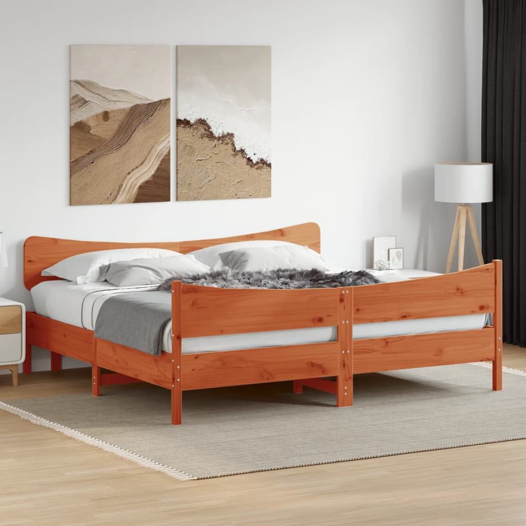 Bedframe zonder matras massief grenenhout wasbruin 180x200 cm – afbeelding 1