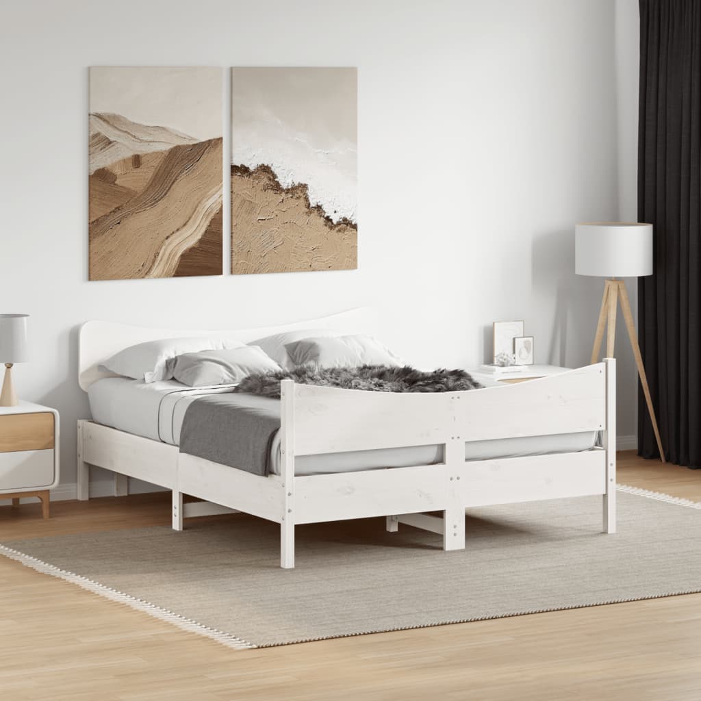 Bedframe zonder matras massief grenenhout wit 150x200 cm – afbeelding 1