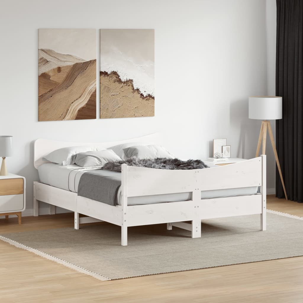 Bedframe zonder matras massief grenenhout wit 140x200 cm – afbeelding 1