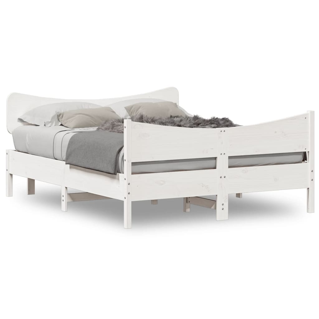 Bedframe zonder matras massief grenenhout wit 140x190 cm – afbeelding 2