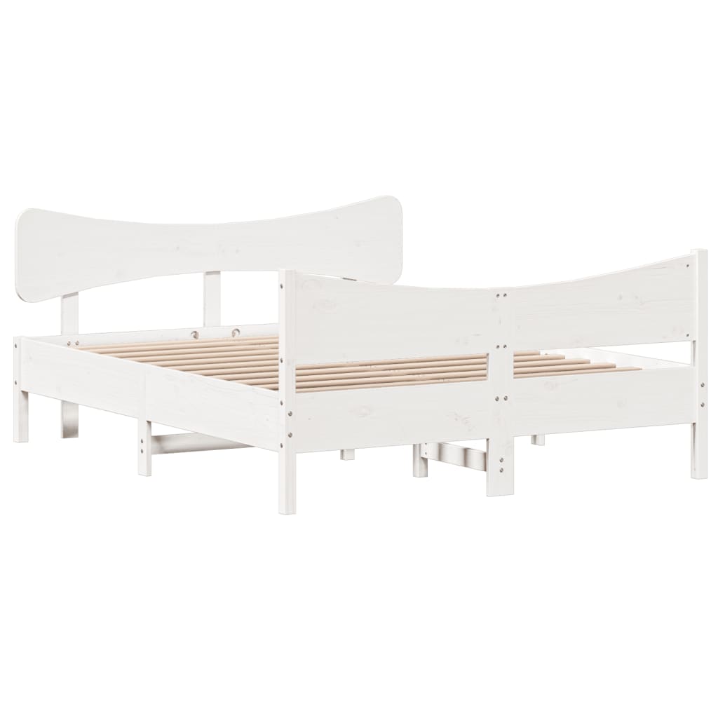 Bedframe zonder matras massief grenenhout wit 140x190 cm – afbeelding 3