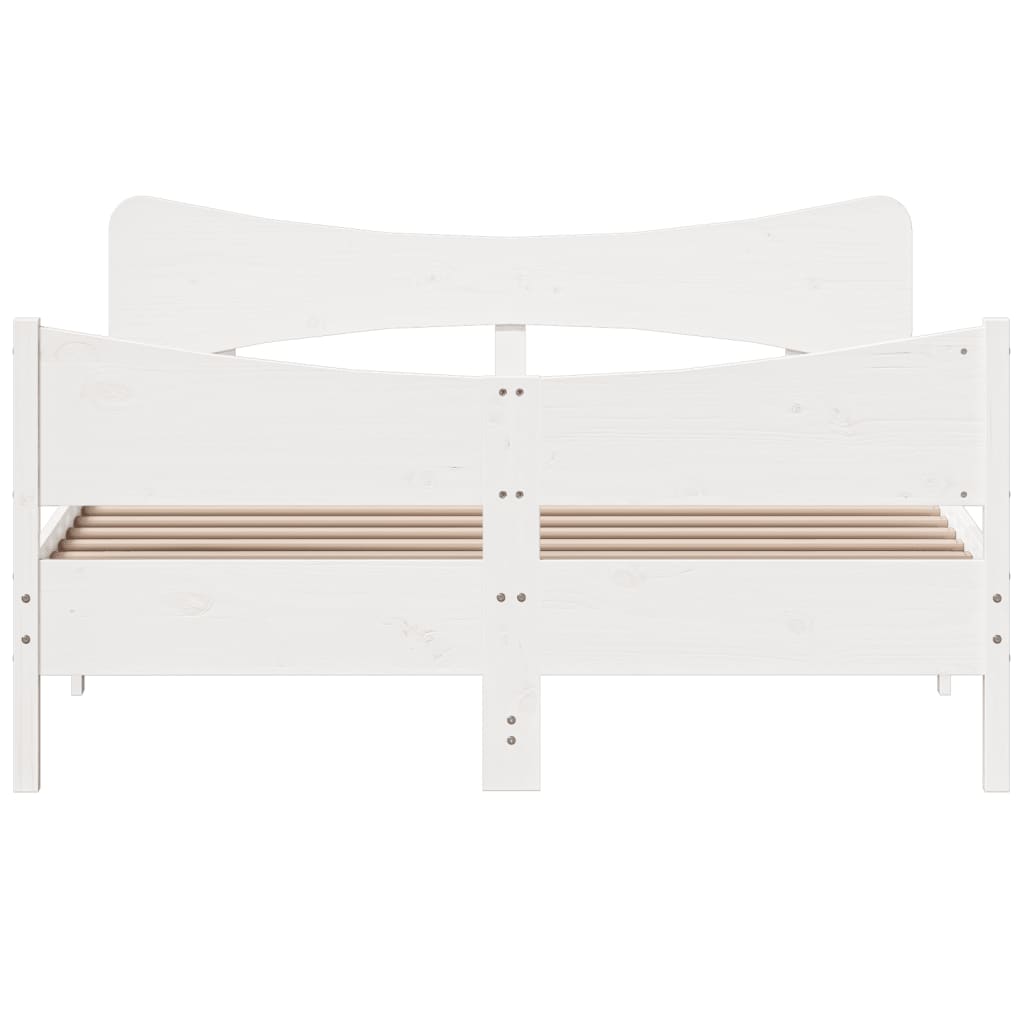 Bedframe zonder matras massief grenenhout wit 140x190 cm – afbeelding 4