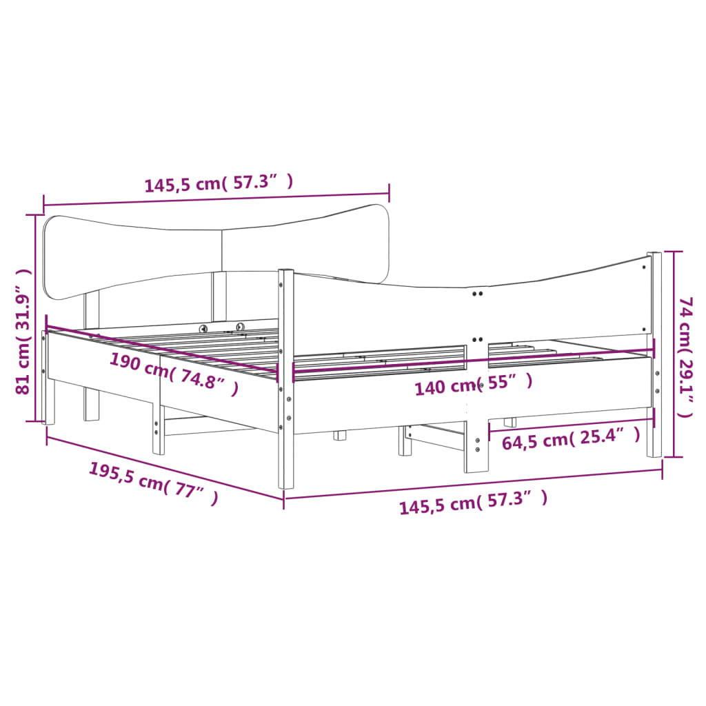 Bedframe zonder matras massief grenenhout wit 140x190 cm – afbeelding 9