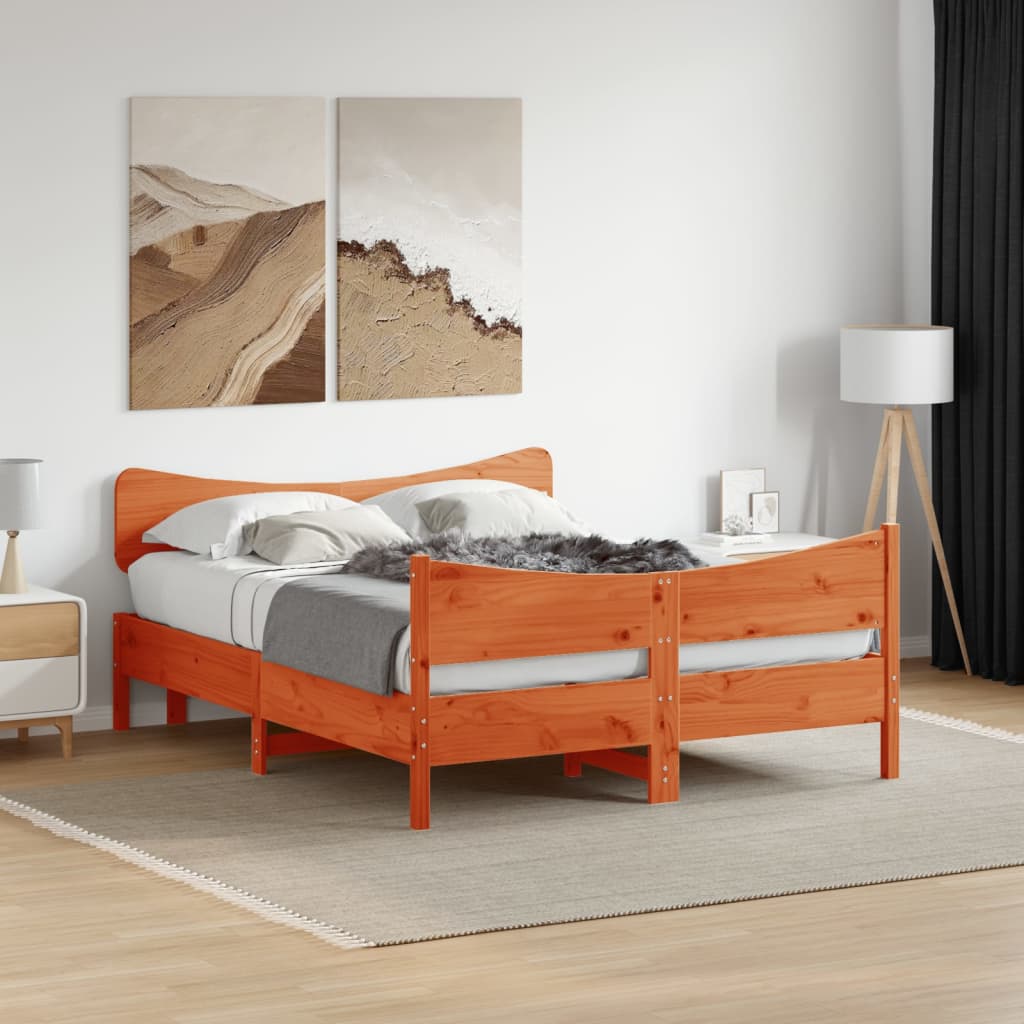 Bedframe zonder matras massief grenenhout wasbruin 135x190 cm – afbeelding 1