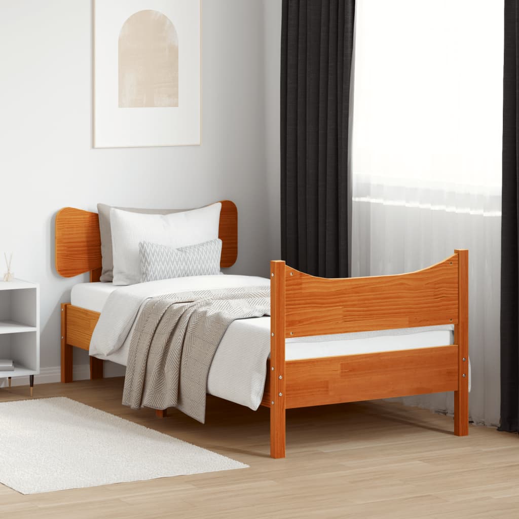 Bedframe zonder matras massief grenenhout wasbruin 75x190 cm – afbeelding 1