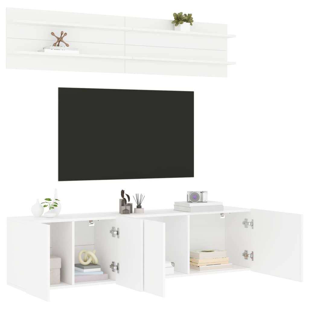 6-delige Tv-meubelset bewerkt hout wit – afbeelding 1