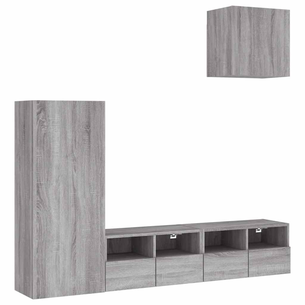 4-delige Tv-wandmeubelset bewerkt hout grijs sonoma – afbeelding 2