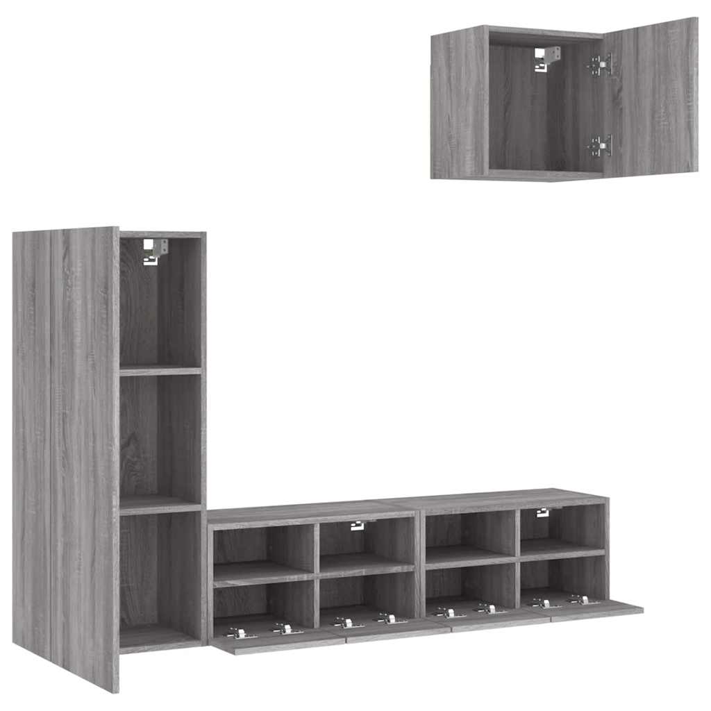 4-delige Tv-wandmeubelset bewerkt hout grijs sonoma – afbeelding 4