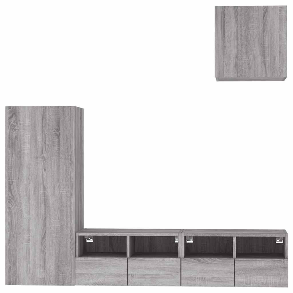 4-delige Tv-wandmeubelset bewerkt hout grijs sonoma – afbeelding 5