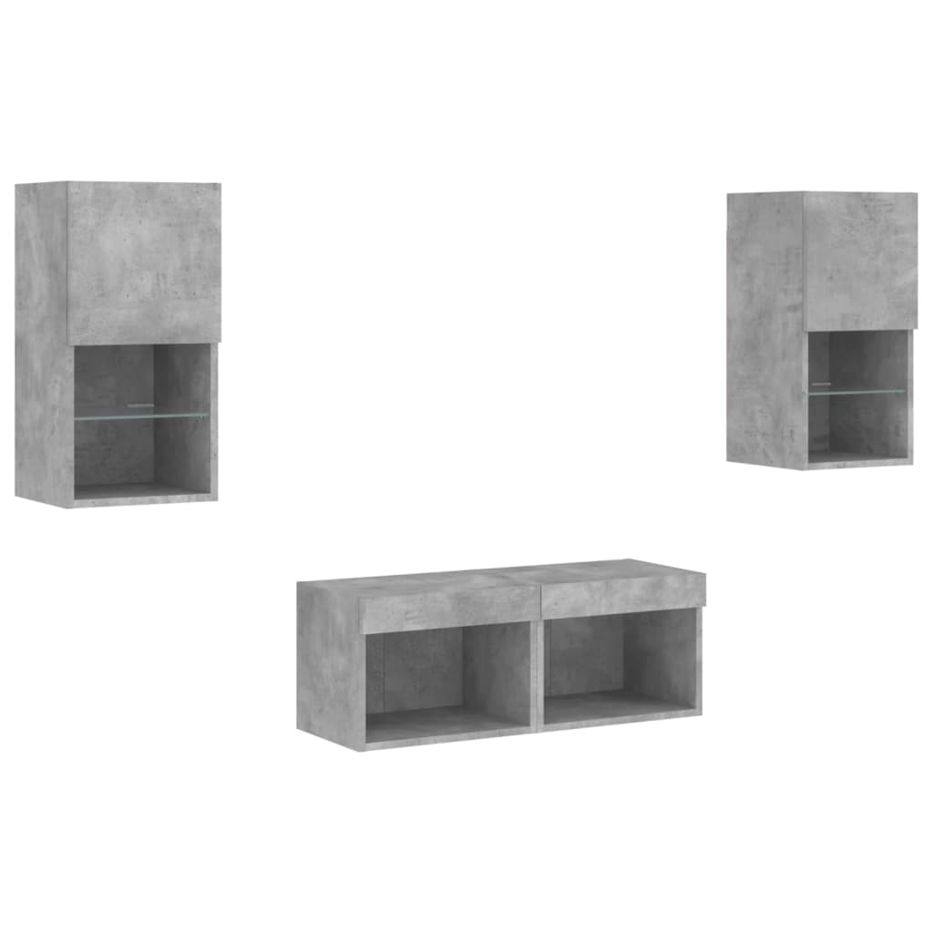 4-delige tv-wandmeubelset met LED-verlichting betongrijs – afbeelding 3