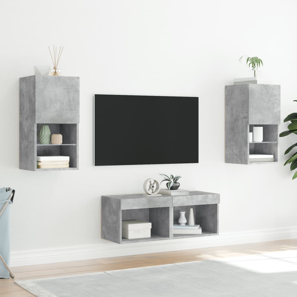 4-delige tv-wandmeubelset met LED-verlichting betongrijs – afbeelding 4