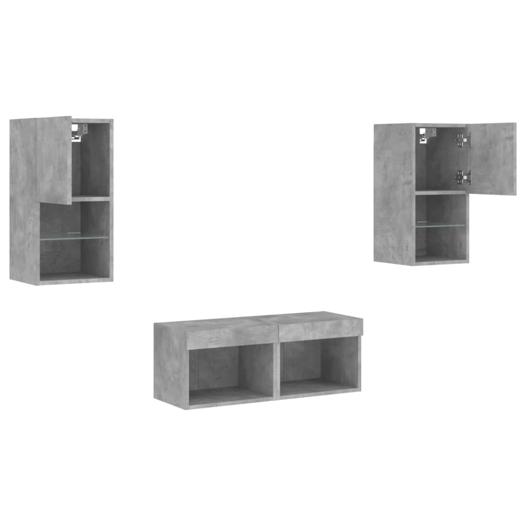 4-delige tv-wandmeubelset met LED-verlichting betongrijs – afbeelding 6