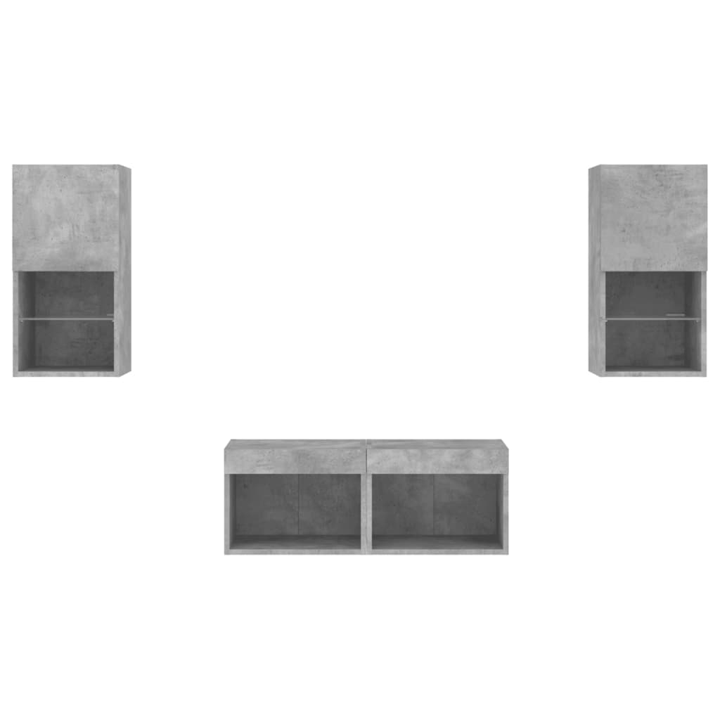 4-delige tv-wandmeubelset met LED-verlichting betongrijs – afbeelding 7