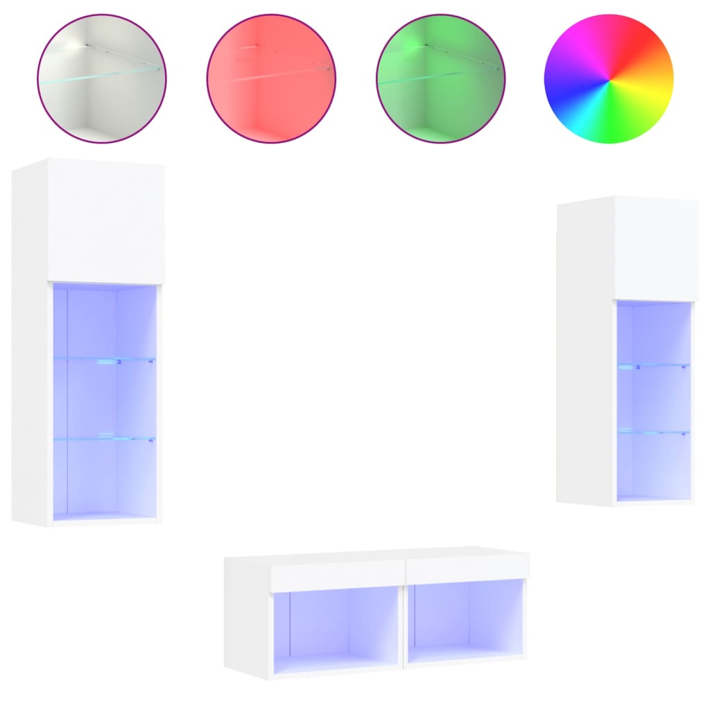 4-delige tv-wandmeubelset met LED-verlichting wit – afbeelding 2