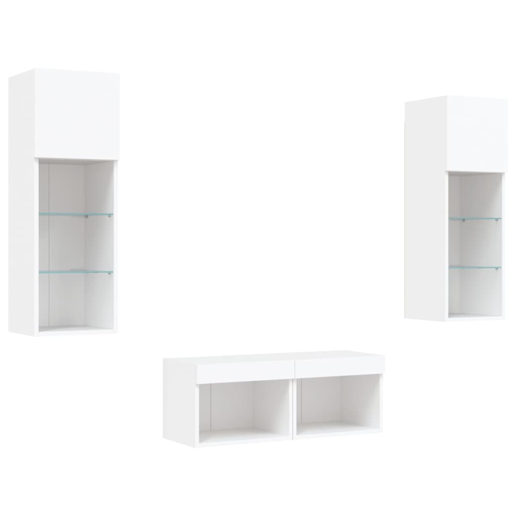 4-delige tv-wandmeubelset met LED-verlichting wit – afbeelding 3