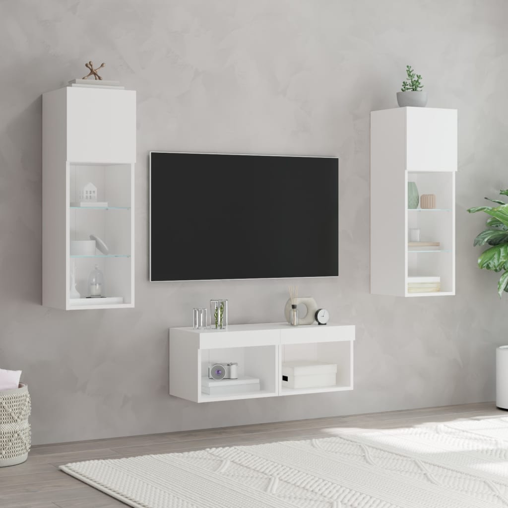 4-delige tv-wandmeubelset met LED-verlichting wit – afbeelding 4