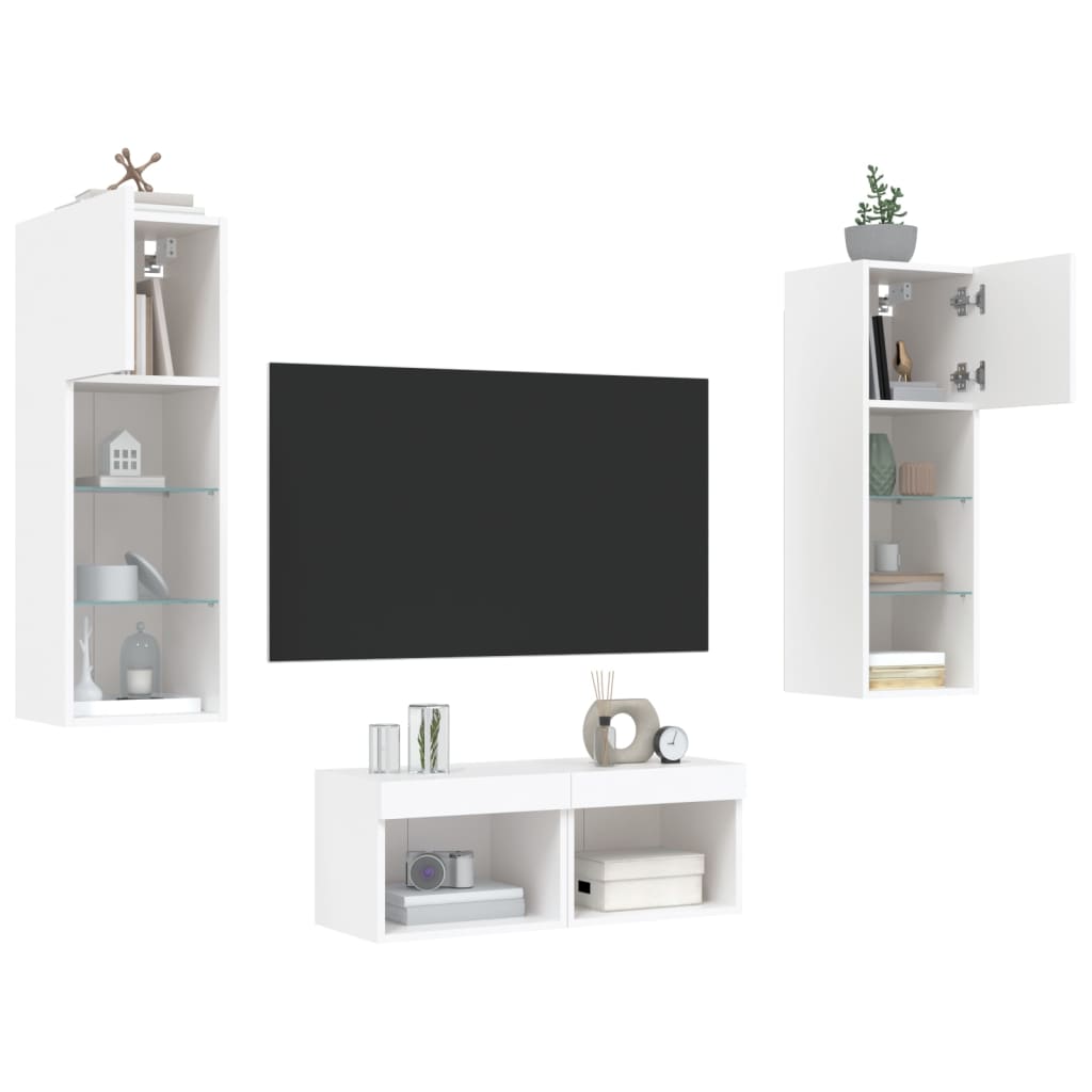 4-delige tv-wandmeubelset met LED-verlichting wit – afbeelding 5