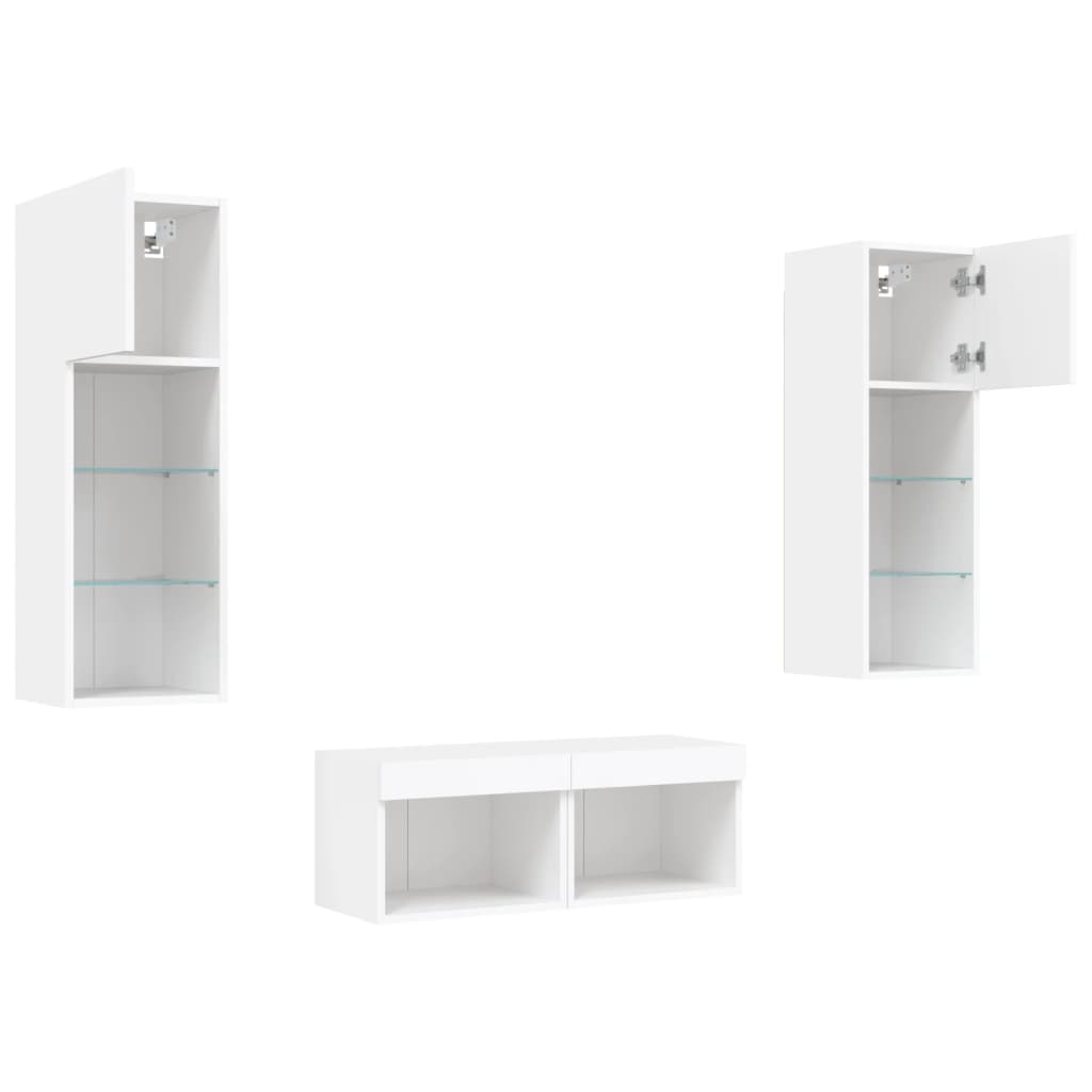 4-delige tv-wandmeubelset met LED-verlichting wit – afbeelding 6