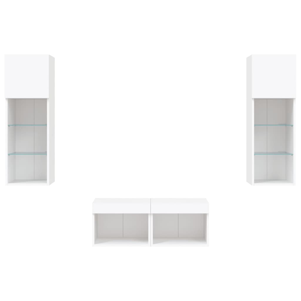 4-delige tv-wandmeubelset met LED-verlichting wit – afbeelding 7