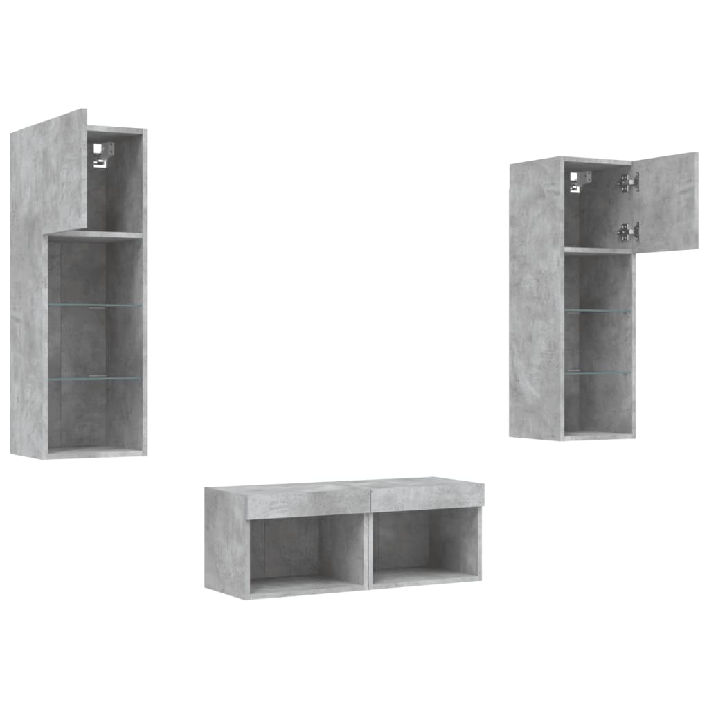4-delige tv-wandmeubelset met LED-verlichting betongrijs – afbeelding 6