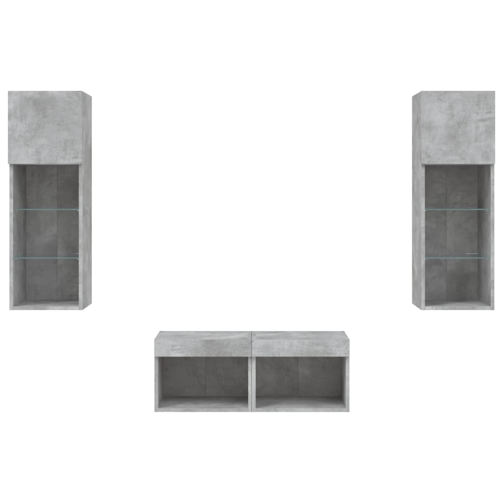 4-delige tv-wandmeubelset met LED-verlichting betongrijs – afbeelding 7