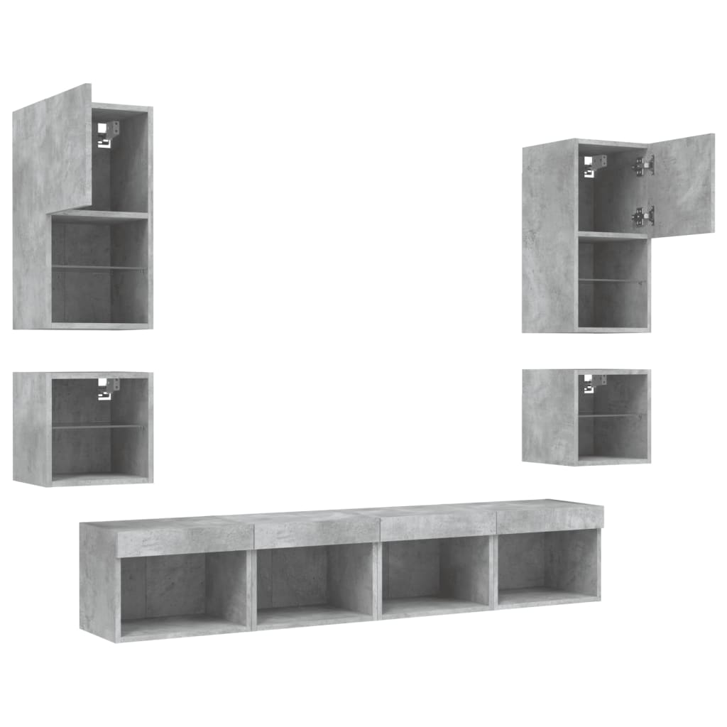 8-delige Tv-wandmeubelset met LED bewerkt hout betongrijs – afbeelding 5