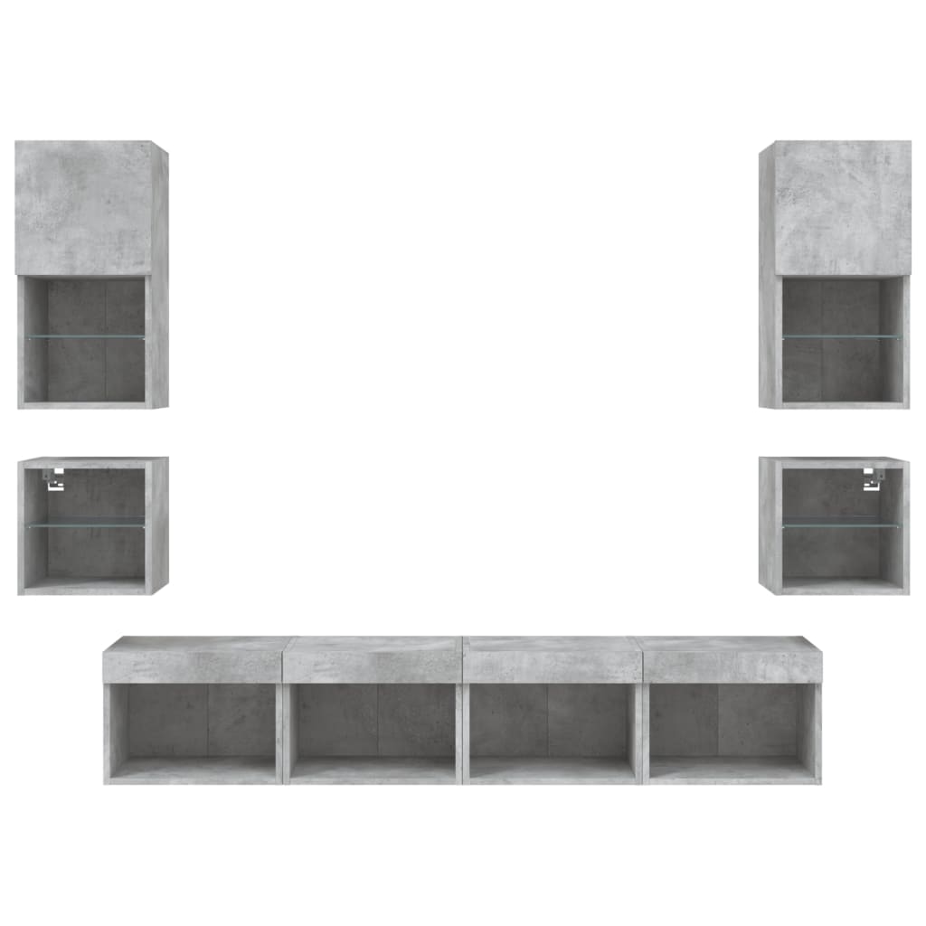 8-delige Tv-wandmeubelset met LED bewerkt hout betongrijs – afbeelding 7