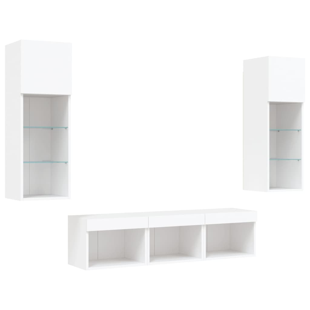 5-delige Tv-wandmeubelset met LED-verlichting bewerkt hout wit – afbeelding 6