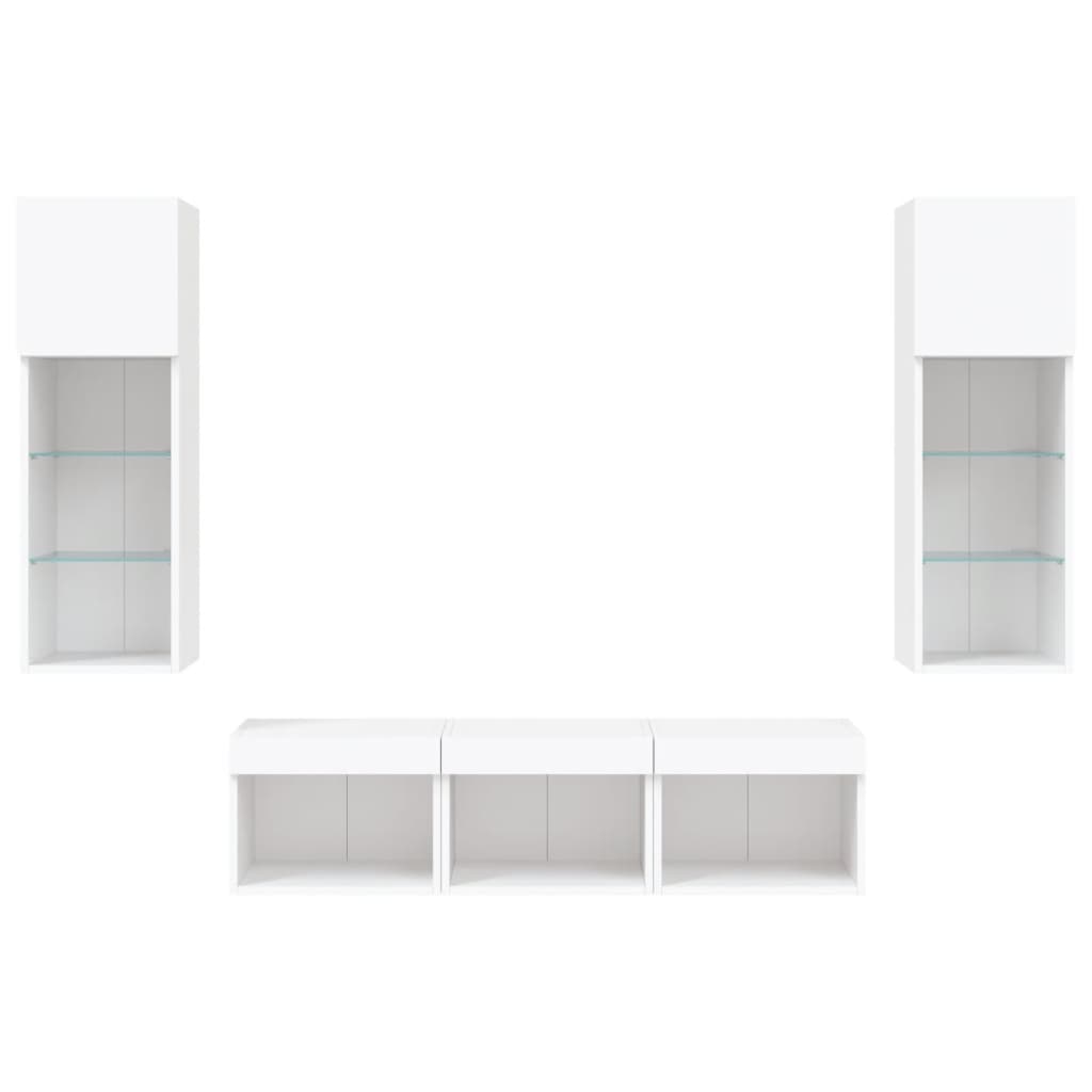 5-delige Tv-wandmeubelset met LED-verlichting bewerkt hout wit – afbeelding 7