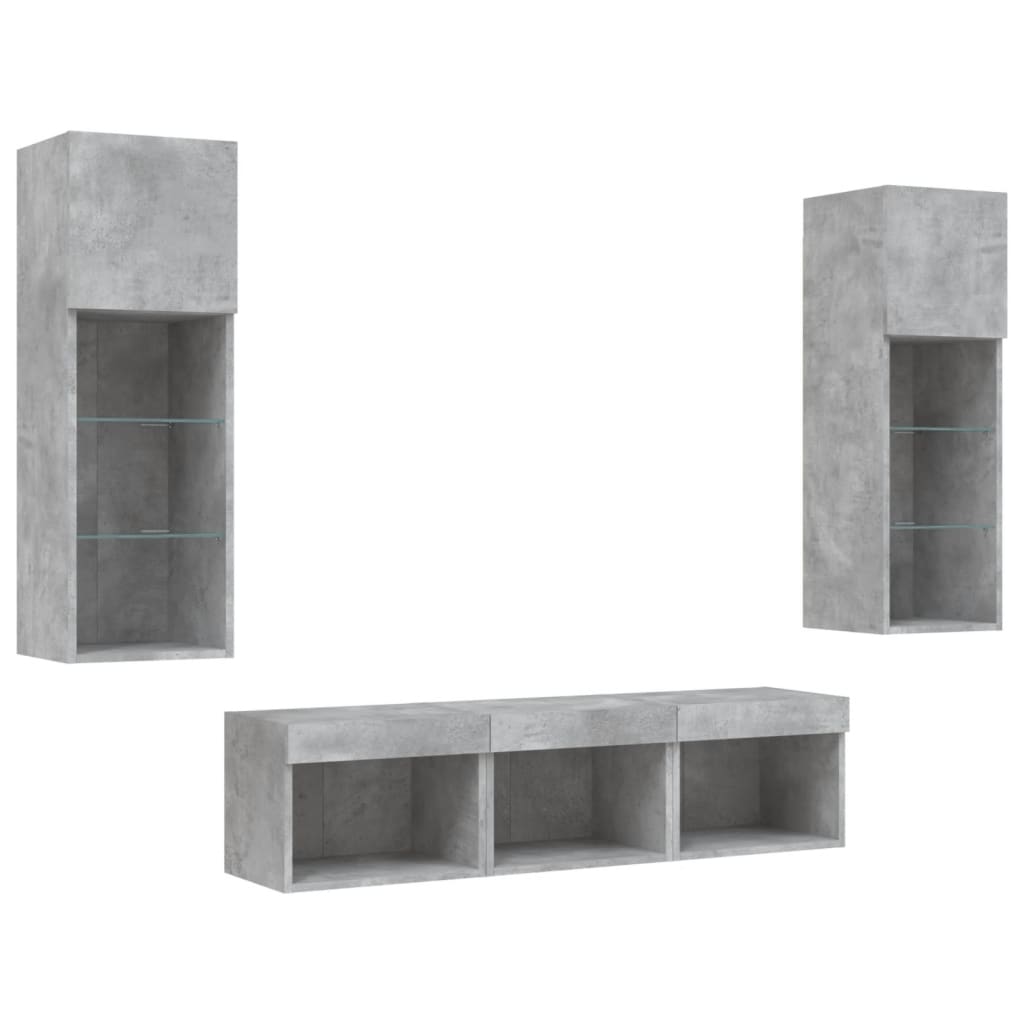 5-delige Tv-wandmeubelset met LED bewerkt hout betongrijs – afbeelding 6