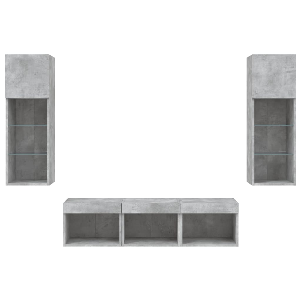 5-delige Tv-wandmeubelset met LED bewerkt hout betongrijs – afbeelding 7