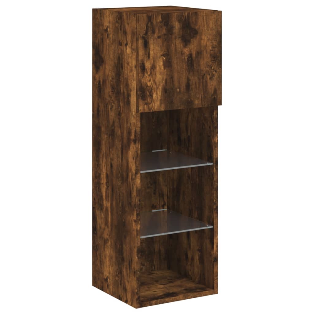 5-delige tv-wandmeubelset met LED bewerkt hout gerookt eiken – afbeelding 8